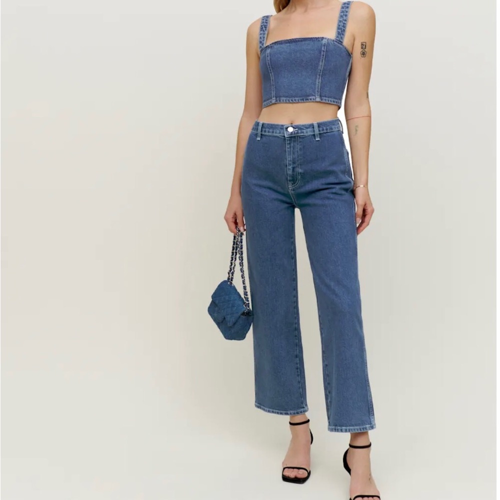 REFORMATION Sunny High Rise Wide Leg Jeans Cropped